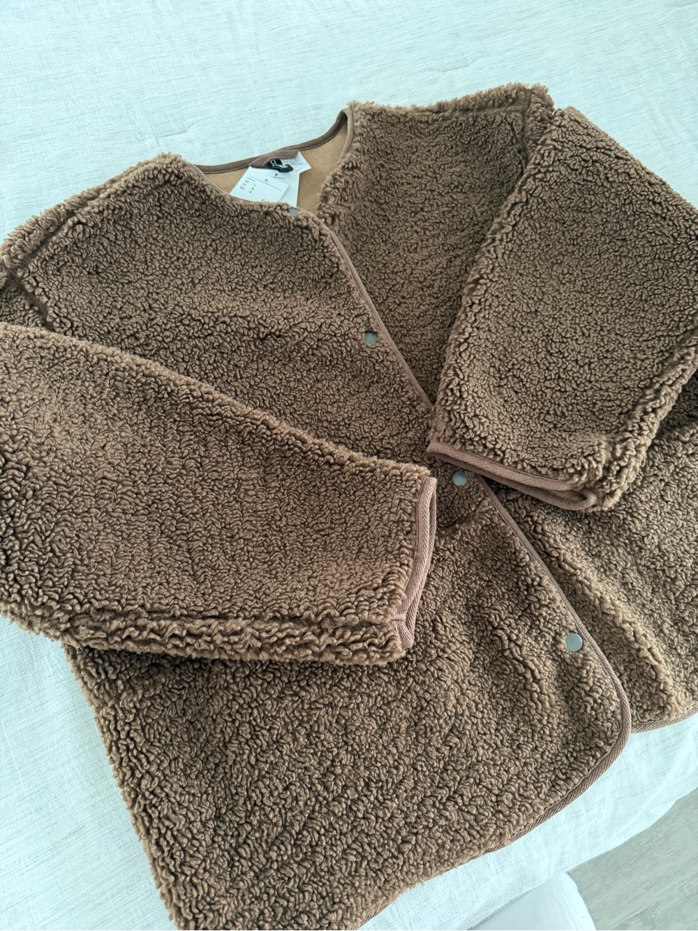 H&M Brown Teddy Sherpa Snap-Front Jacket